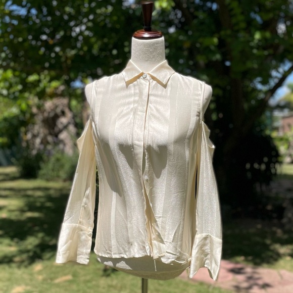 Alexis Cold Shoulder Stripes Cream Blouse - Picture 3 of 10